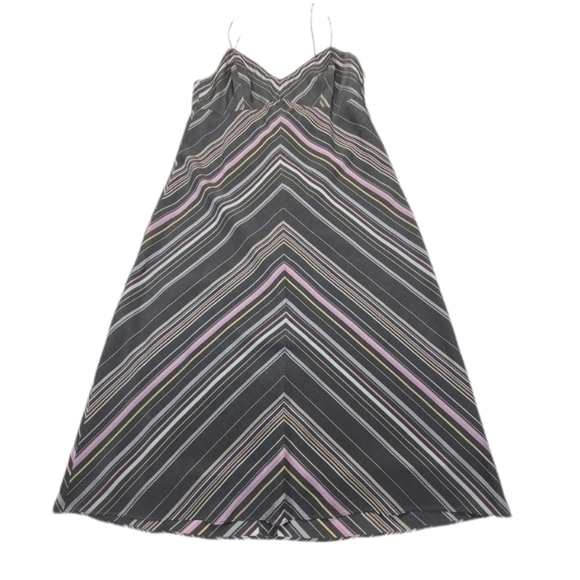 J. Crew Midi Dress Sleeveless Silk Blend V-Neck in Multicolor Chevron, Size 4P - Picture 1 of 13